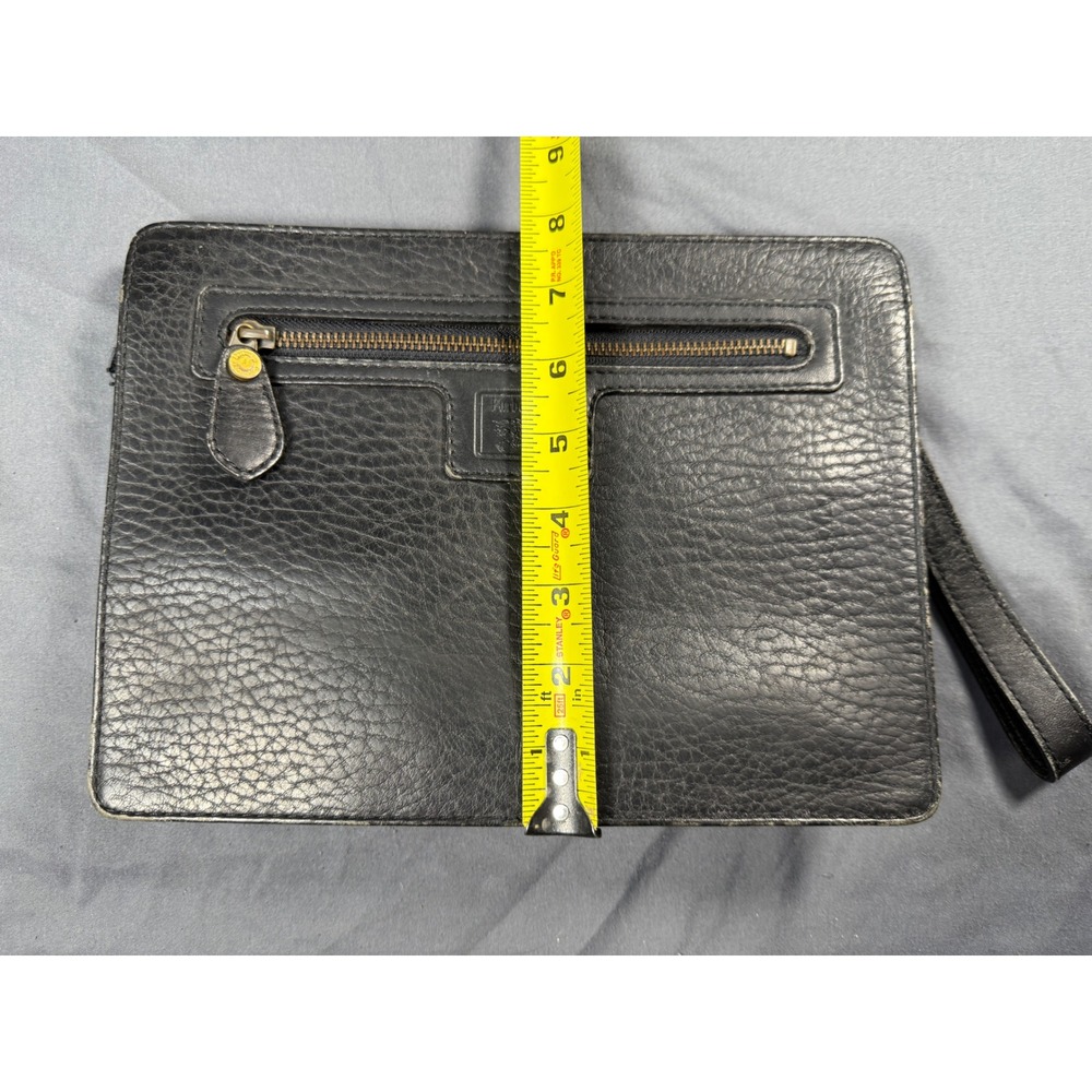 Burberrys Black Leather Clutch Bag Wristlet Pouch Zippered Front Pocket Vintage - Picture 10 of 12